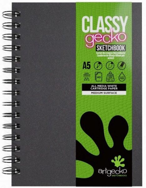 ARTGECKO CLASSY A5 HARDBACK WIRE BOUND SKETCH BOOK 80pg