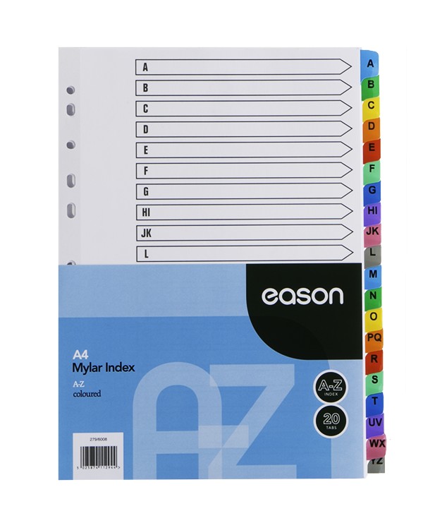 Easons A-Z Mylar Index A4 Coloured With 20 Tabs