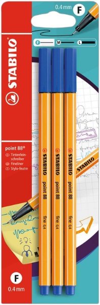 Stabilo Point 88 Pen Blue 3Pk Fineliner