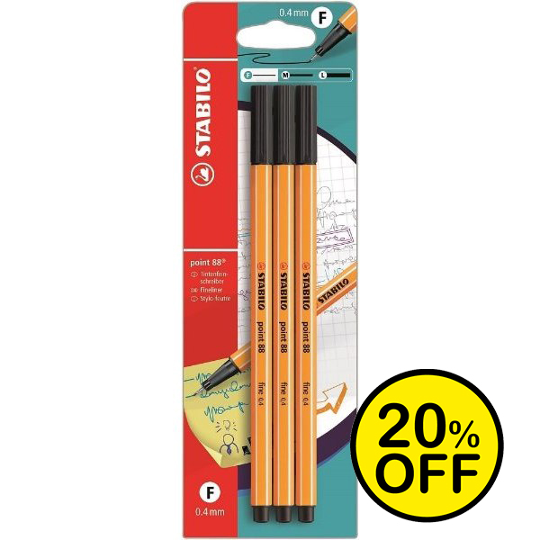 Stabilo Point 88 Pen Black 3Pk Fineliner