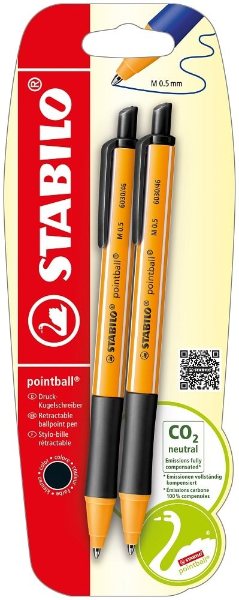 Stabilo Pointball Pen Black 2PK