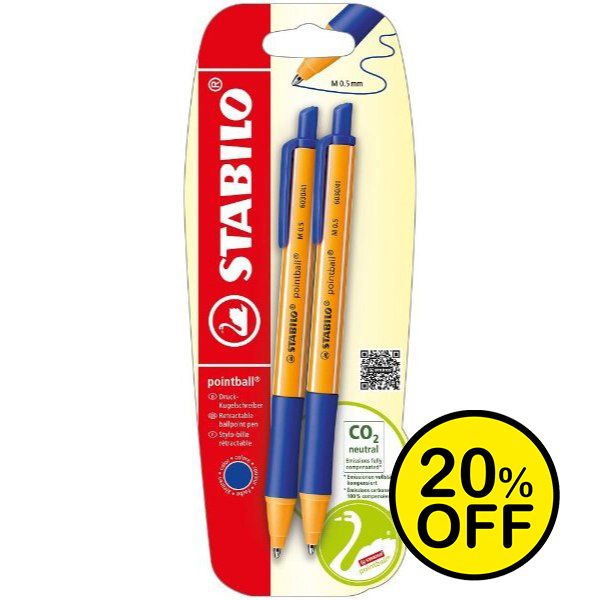 Stabilo Pointball Pen Blue 2PK