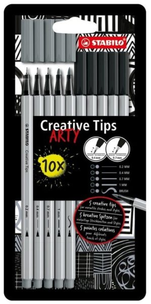 Stabilo Creative Tips Arty - 10PK - Black & Grey Highlighter