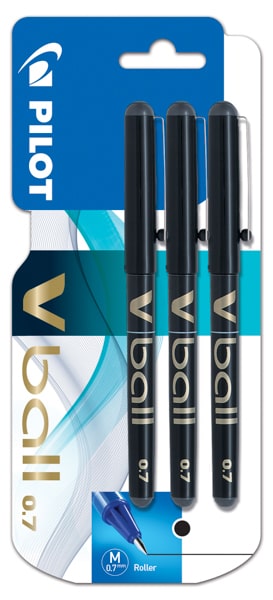 Pilot Vball 0.7  3PK Black Rollerball Pens