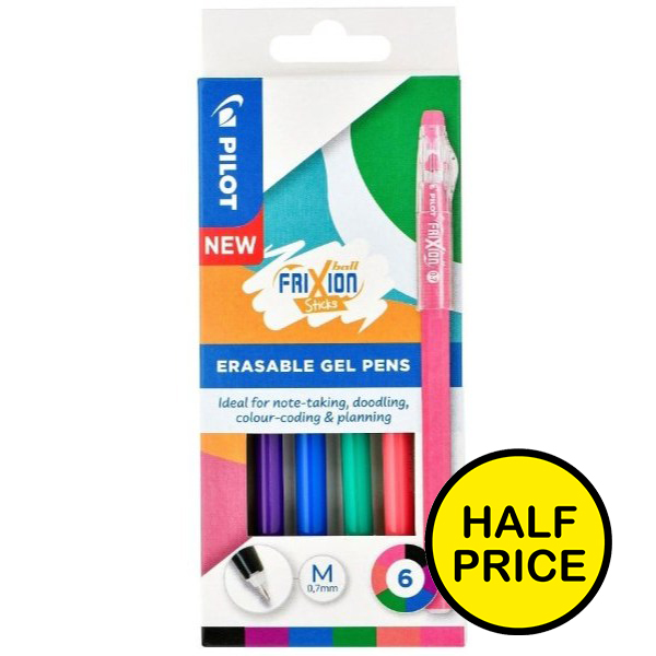 Pilot Frixion Erasable Gel Pens  6pk Asst Colours