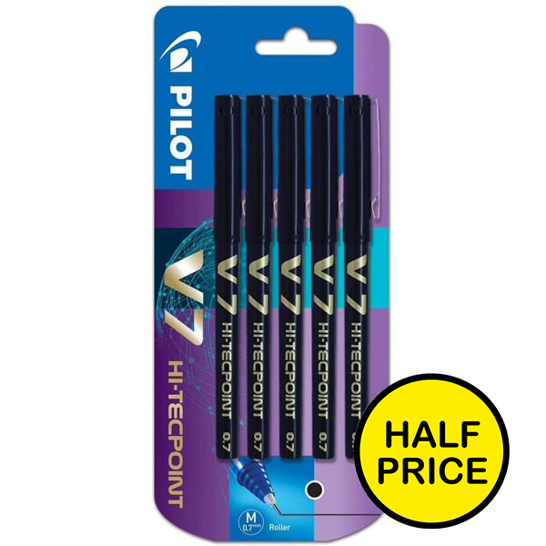 Pilot V7 5Pk Black Rollerball Pens