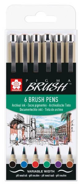 Sakura Pigma Brush Pens set | 6 colours