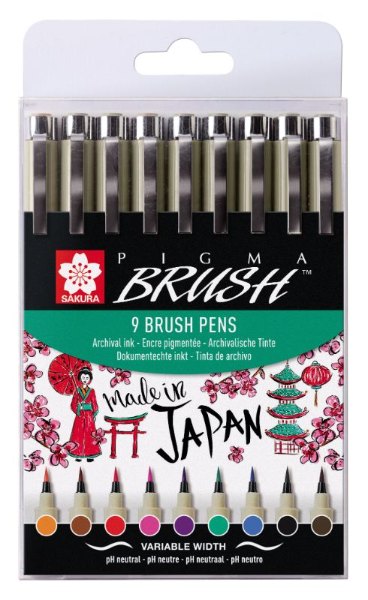 Sakura Pigma Brush Pens set | 9 colours