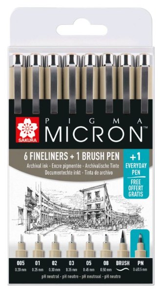 Sakura Pigma Micron fineliner set | 7 sizes + 1 Pigma Micron