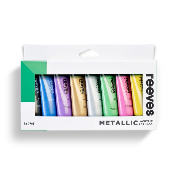 Reeves 8 x 22ml Acrylic set  Metallic  Colours