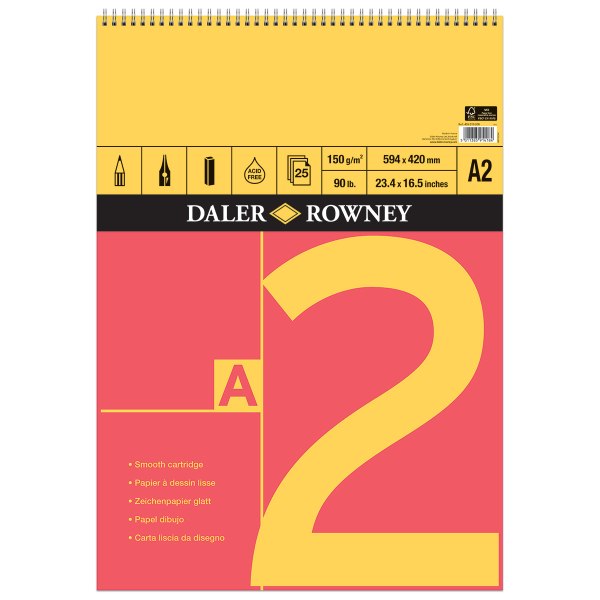 Daler Rowney Red & Yellow Spiral pad A2 150gsm 25pg