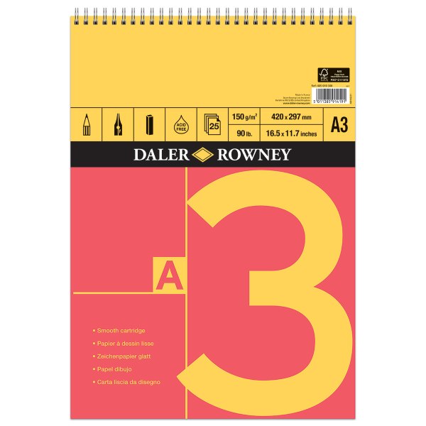 Daler Rowney Red & Yellow Spiral pad A3 150gsm 25pg