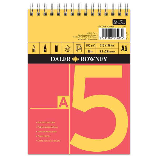 Daler Rowney Red & Yellow Spiral pad A5 150gsm 25pg