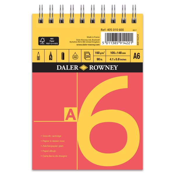 Daler Rowney Red & Yellow Spiral pad A6 150gsm 25pg