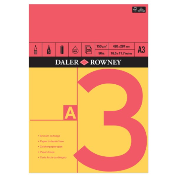 Daler Rowney Red & Yellow Gummed Pad A3 150gsm 25pg