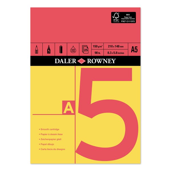 Daler Rowney Red & Yellow Gummed Pad A5 150gsm 25pg