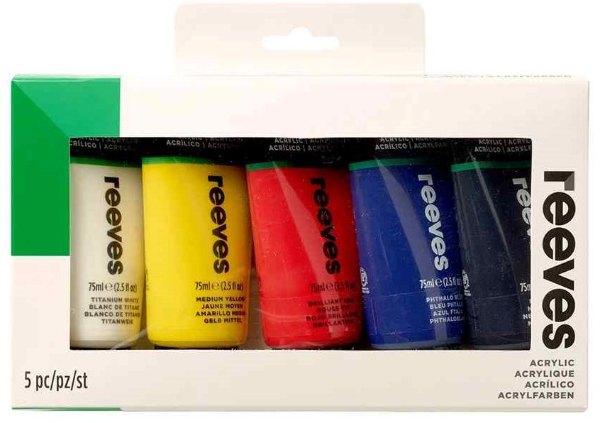 REEVES SET 5 X 75ML ACRYLIC PAINTS