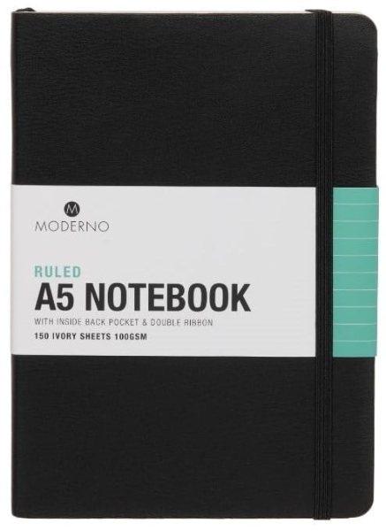 WHS ED Moderno Black A5 Soft Ruled Ntbk - BLACK