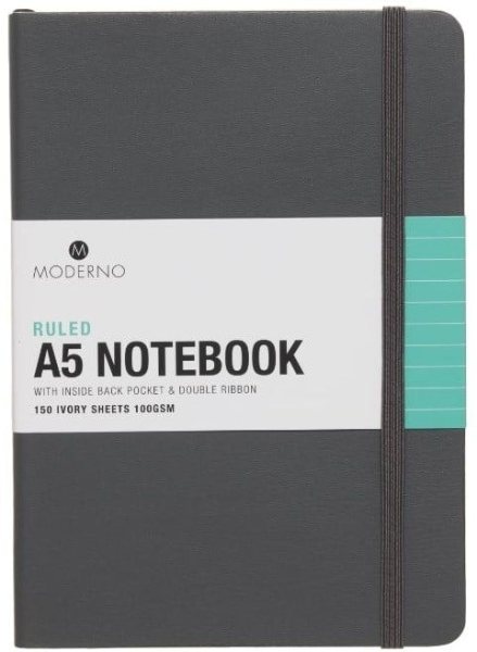 WHS ED Moderno Black A5 Soft Ruled Notebook - Grey