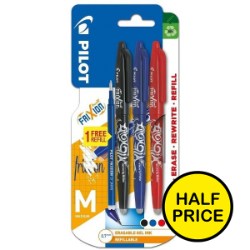 Pilot Frixion Rollerball Medium 3PK Assrted