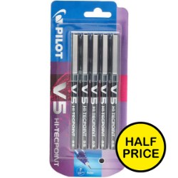 Pilot V5 5Pk Black Rollerball Pens